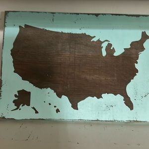Handmade wood plank United States map board painting.